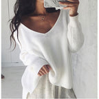 Damen lässiger Oversized Pullover mit asymmetrischem Schnitt und tiefem Rundhalsausschnitt
