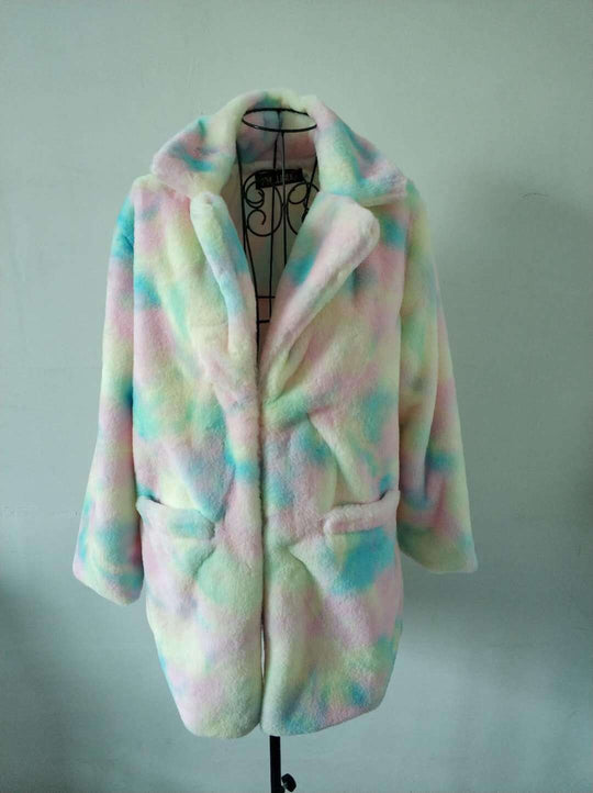 Damen Flauschige Langjacke aus Kunstpelz mit Kapuze R&B