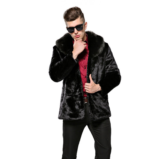 Herren Flauschiger Kunstpelzmantel mit voluminösem Kragen und eleganten Akzenten R&B