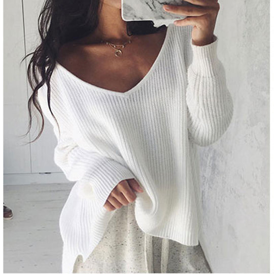Damen lässiger Strickpullover mit asymmetrischem Schnitt R&B