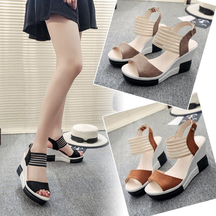 Damen Wedge-Sandaletten mit elastischem Riemendesign und gepolsterter Innensohle R&B