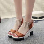 Damen Wedge-Sandaletten mit elastischem Riemendesign und gepolsterter Innensohle R&B