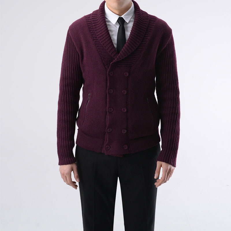 Herren modische Strickjacke mit doppelter Knopfleiste und seitlichen Reißverschlusstaschen R&B