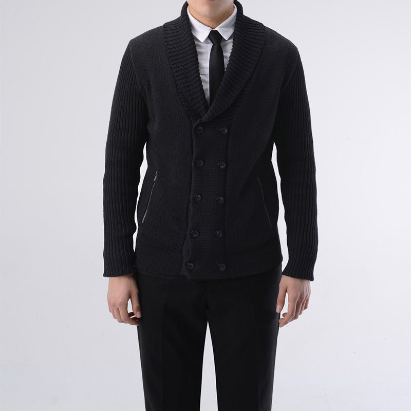 Herren modische Strickjacke mit doppelter Knopfleiste und seitlichen Reißverschlusstaschen R&B