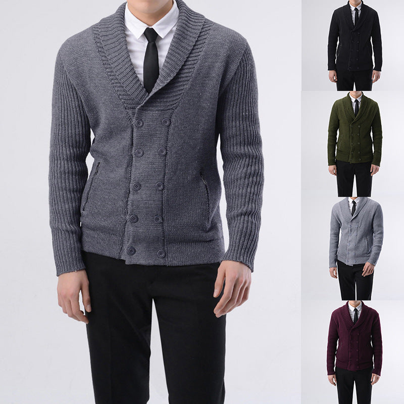 Herren modische Strickjacke mit doppelter Knopfleiste und seitlichen Reißverschlusstaschen R&B