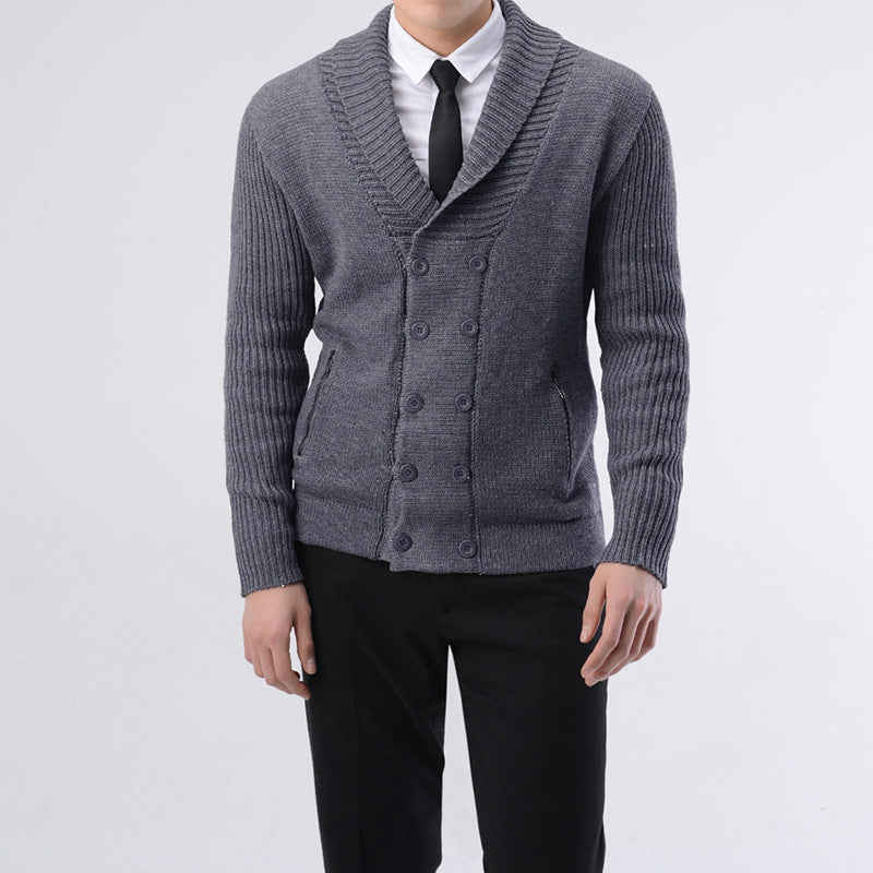 Herren modische Strickjacke mit doppelter Knopfleiste und seitlichen Reißverschlusstaschen R&B
