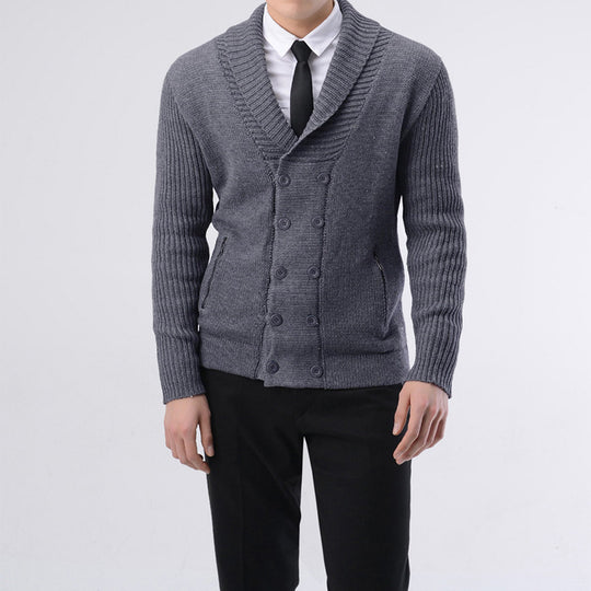 Herren modische Strickjacke mit doppelter Knopfleiste und seitlichen Reißverschlusstaschen R&B