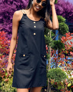 Damen lässiges Sommerkleid mit Knopfdetails und praktischen Taschen R&B