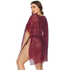 Damen lässiger Häkel-Strandüberwurf mit floralem Design R&B
