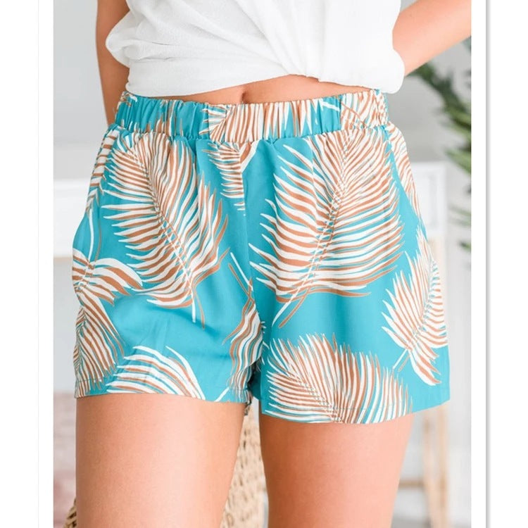 Damen Sommerliche Shorts mit tropischem Palmendruck und elastischem Bund R&B
