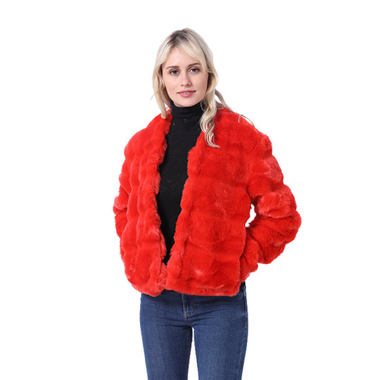 Damen Flauschige Kunstpelzjacke mit quer gestepptem Design R&B