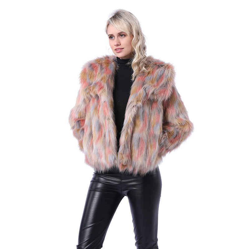 Damen Kunstpelzjacke mit lebhaftem Farbverlauf und elegantem Schnitt R&B