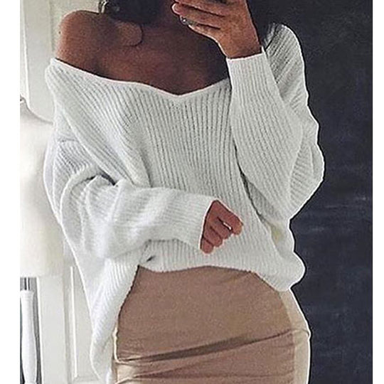 Damen lässiger Strickpullover mit asymmetrischem Schnitt R&B