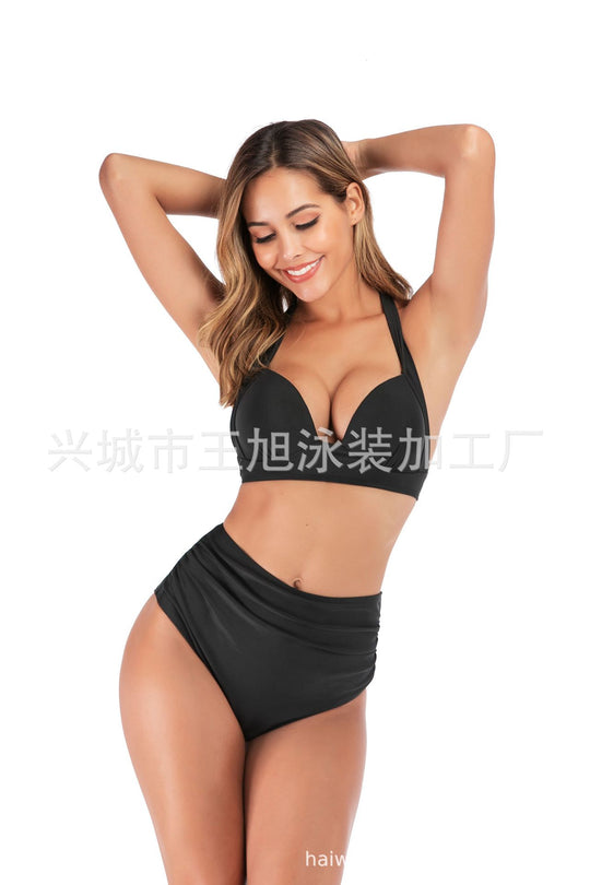 Damen Bandeau-Bikini mit stilvollen Streifen und verstellbaren Trägern R&B
