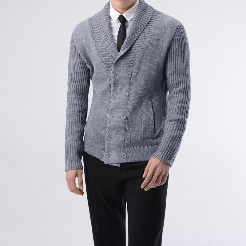 Herren modische Strickjacke mit doppelter Knopfleiste und seitlichen Reißverschlusstaschen R&B