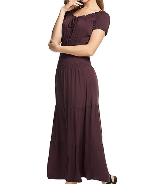Damen Maxikleid mit verstellbarem Taillenzug und schimmerndem Obermaterial R&B