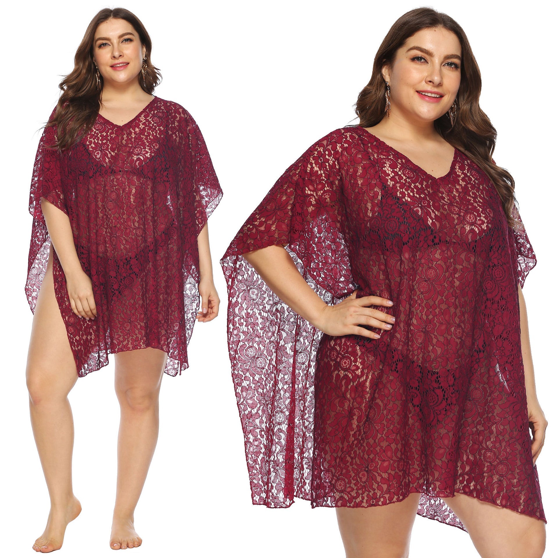 Damen lässiger Häkel-Strandüberwurf mit floralem Design R&B