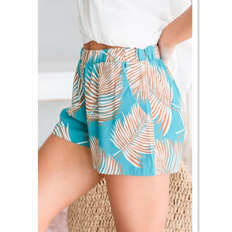 Damen Sommerliche Shorts mit tropischem Palmendruck und elastischem Bund R&B