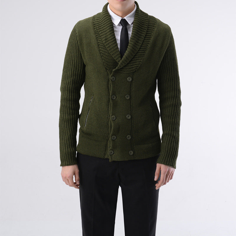 Herren modische Strickjacke mit doppelter Knopfleiste und seitlichen Reißverschlusstaschen R&B