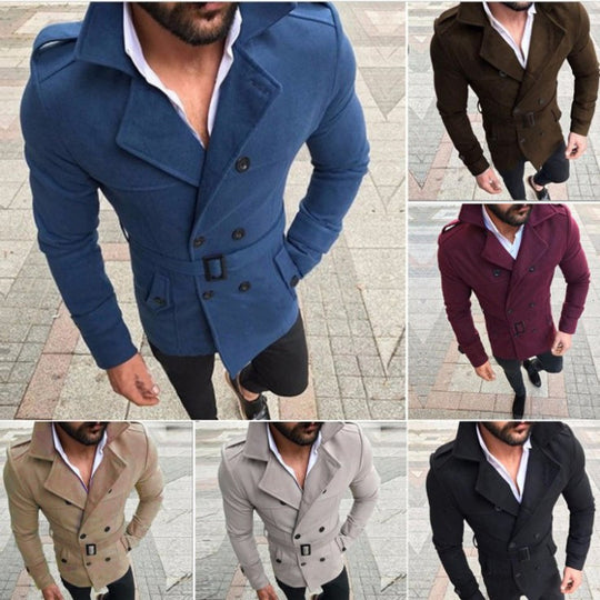 Herren modischer Trenchcoat mit gefüttertem Kragen und Gürtel R&B
