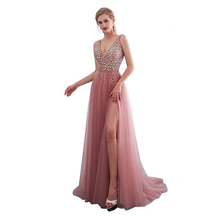 Damen Elegantes Abendkleid mit funkelnden Pailletten und tiefem Schlitz R&B