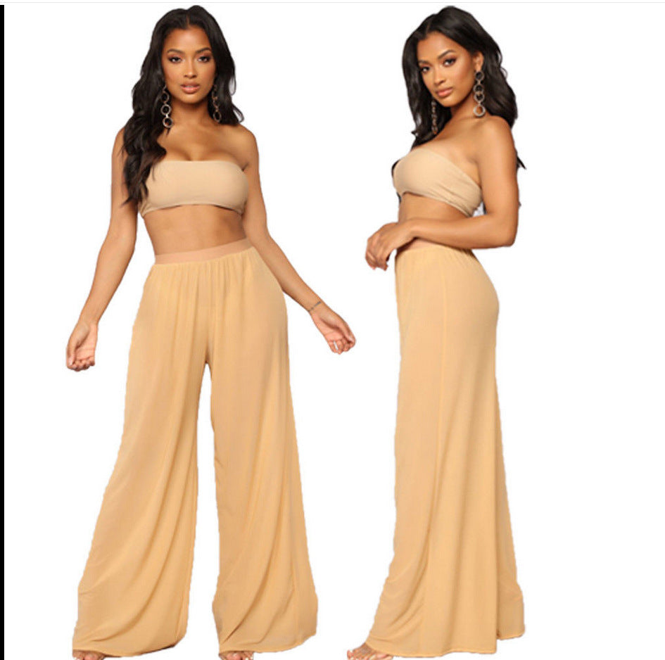 Damen Weit geschnittene Sommerhose mit elastischem Bund und passendem Crop-Top R&B