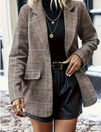 R&B | Lange Elegante Damenblazer Mit Karomuster Und Reverskragen | Perfekt Für Alle Jahreszeiten