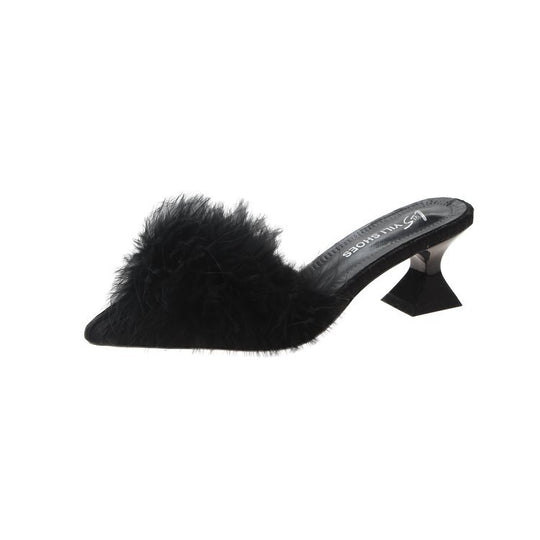 Damen elegante Mules mit glamourösem Flausche-Akzent R&B