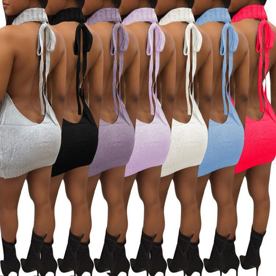 Damen Strickkleid mit tiefem Rollkragen und trendigem Rückenausschnitt R&B