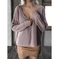 Damen Grobstrickpullover mit tiefem V-Ausschnitt und weiten Ärmeln R&B