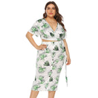 Damen elegantes Sommer-Outfit mit floralem Print und modischem Wickeldetail R&B