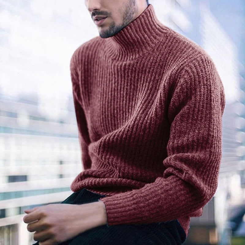 Herren Strickpullover mit modernem Stehkragen und feiner Rippstruktur R&B