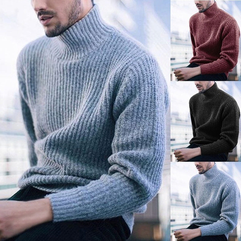 Herren Strickpullover mit modernem Stehkragen und feiner Rippstruktur R&B