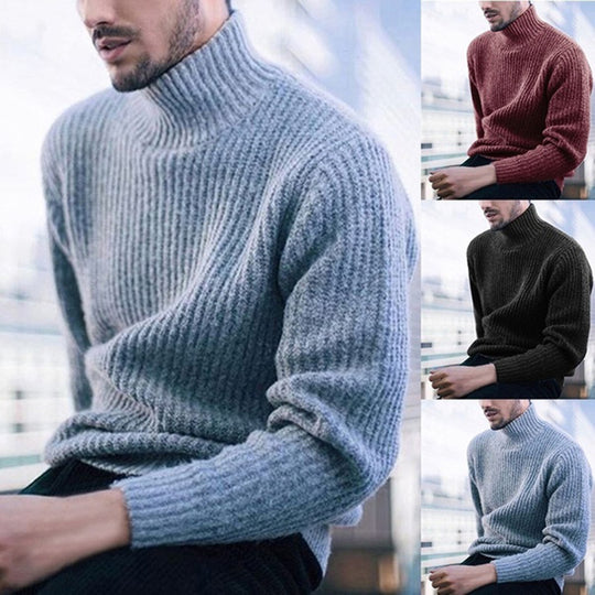 Herren Strickpullover mit modernem Stehkragen und feiner Rippstruktur R&B