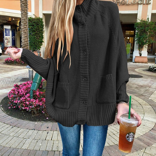 Damen Grobstrickjacke mit praktischen Taschen und modischem Kragen R&B