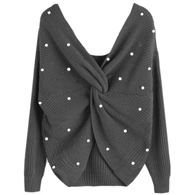 Damen Strickpullover mit Twist-Detail und Perlenbesatz R&B
