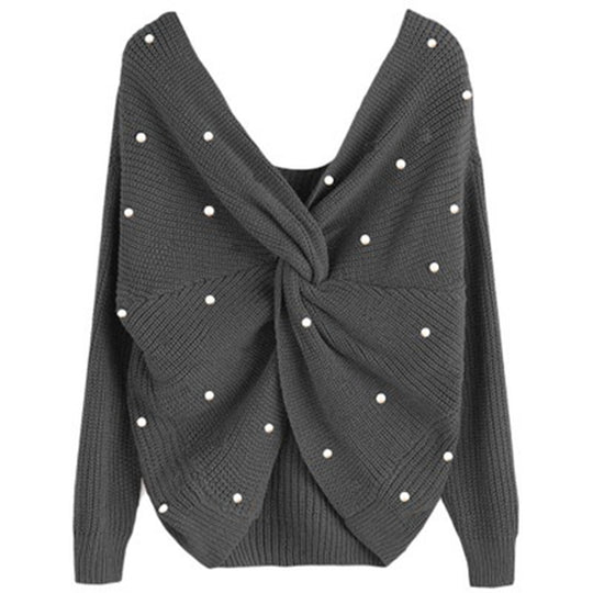 Damen Strickpullover mit Twist-Detail und Perlenbesatz R&B