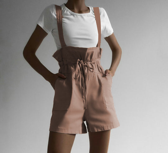 Damen Lässig geschnittene Overall-Shorts mit verstellbaren Trägern R&B