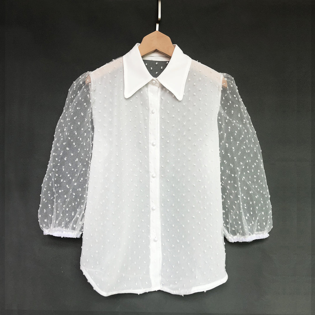 Damen Bluse mit Puffärmeln und Punktmuster R&B