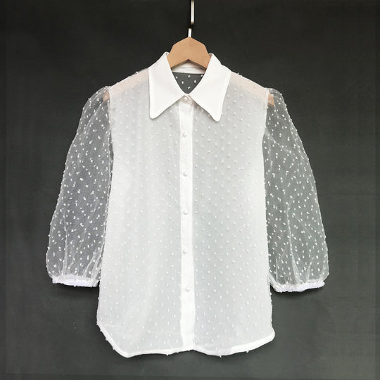 Damen Bluse mit Puffärmeln und Punktmuster R&B