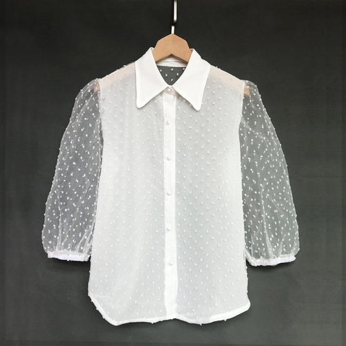 Damen Bluse mit Puffärmeln und Punktmuster R&B