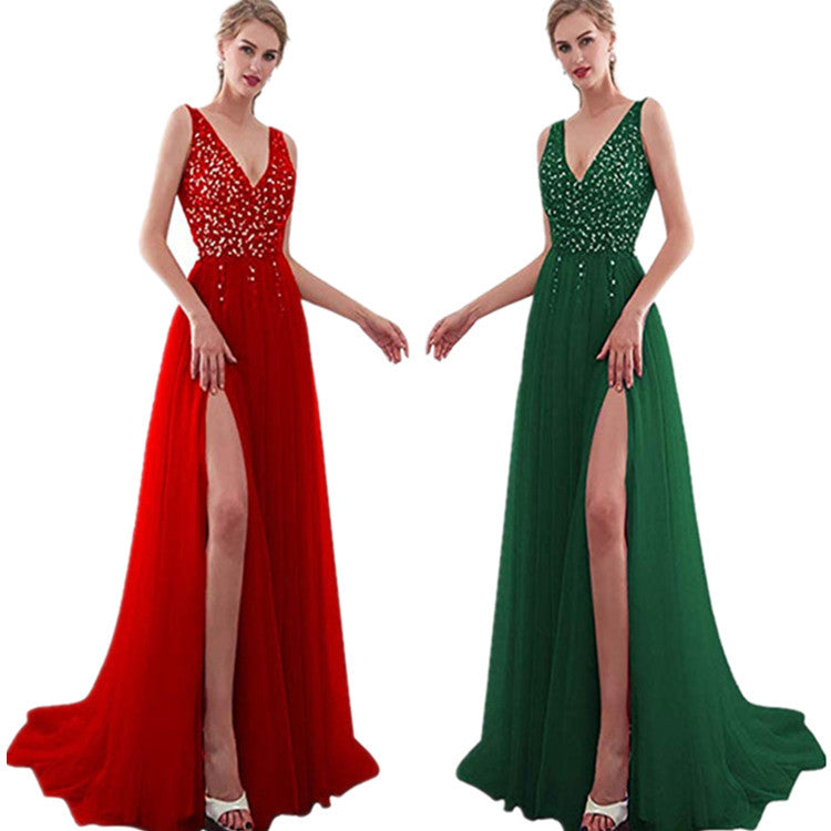 Damen Elegantes Abendkleid mit funkelnden Pailletten und tiefem Schlitz R&B