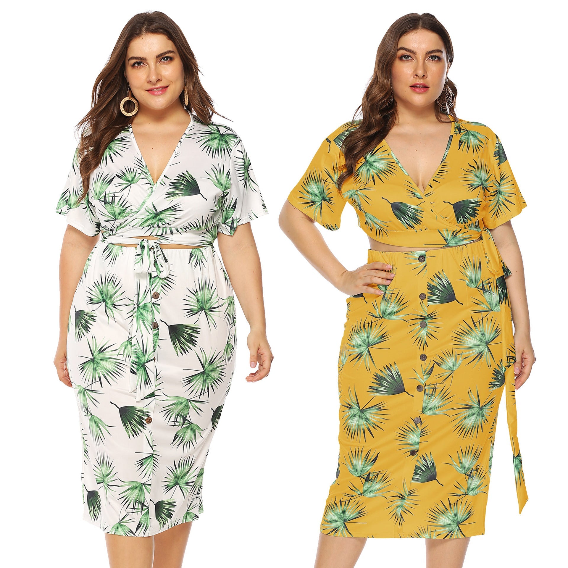 Damen elegantes Sommer-Outfit mit floralem Print und modischem Wickeldetail R&B