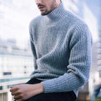 Herren Strickpullover mit modernem Stehkragen und feiner Rippstruktur R&B
