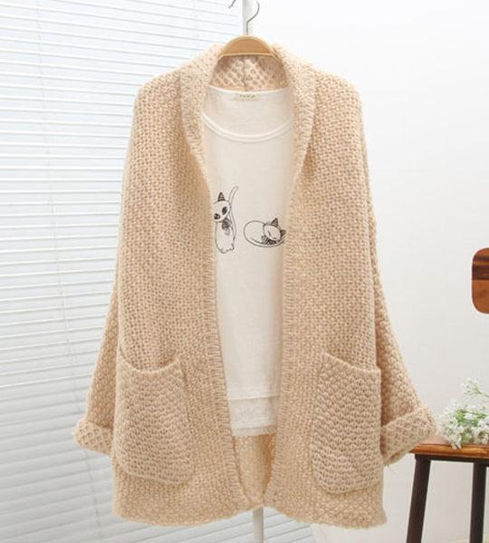Damen Grobstrickcardigan mit offenen Kanten und praktischen Taschen R&B
