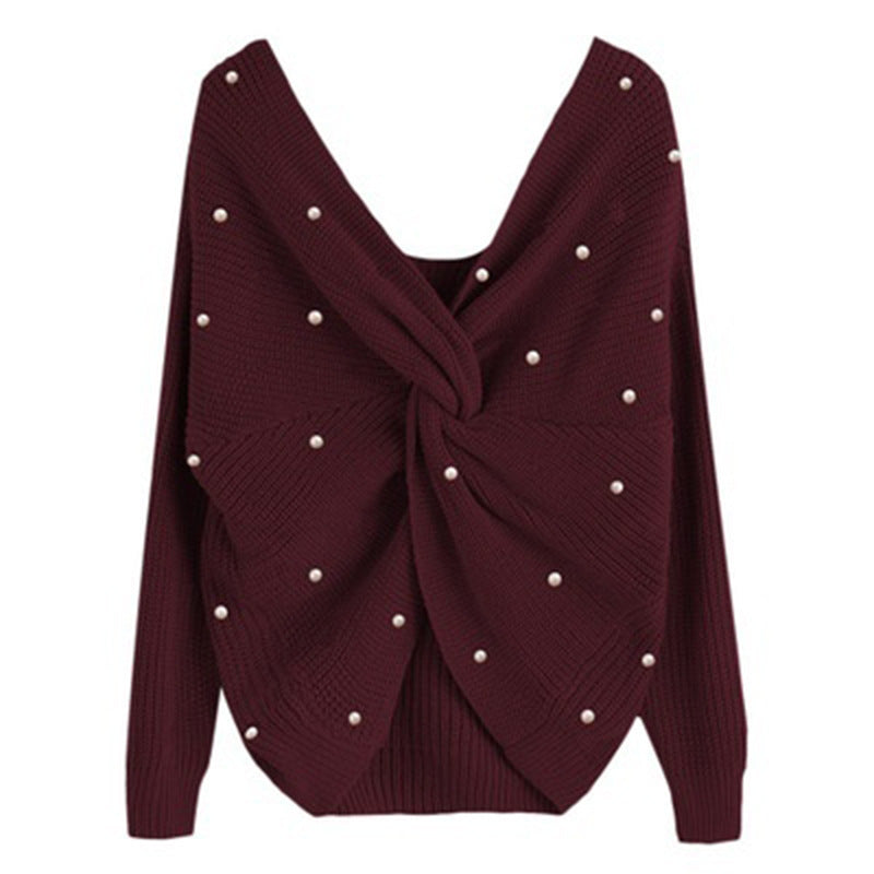 Damen Strickpullover mit Twist-Detail und Perlenbesatz R&B