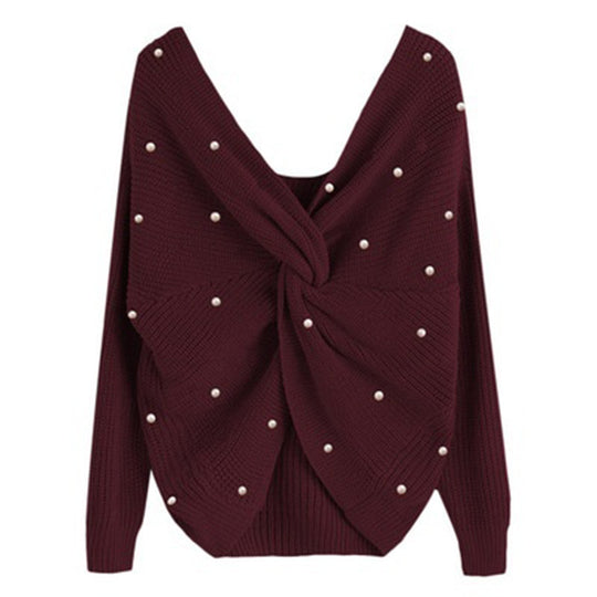 Damen Strickpullover mit Twist-Detail und Perlenbesatz R&B