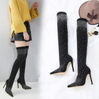 R&B | Strass Hohe Stiefel mit Absatz Bis Zum Oberschenkel