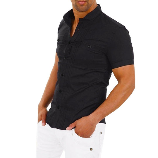 Herren Kurzarmhemd mit modernem Stehkragen und eleganten Knopfdetails R&B