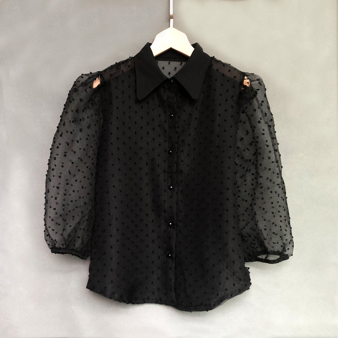 Damen Bluse mit Puffärmeln und Punktmuster R&B